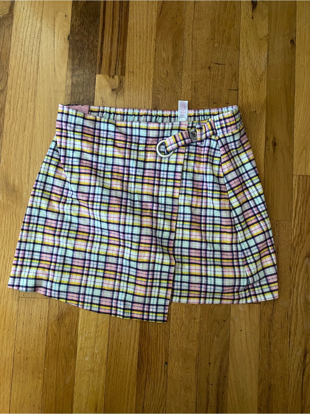 Justice Plaid Wrap Skort in Pink, Yellow, White and Black
